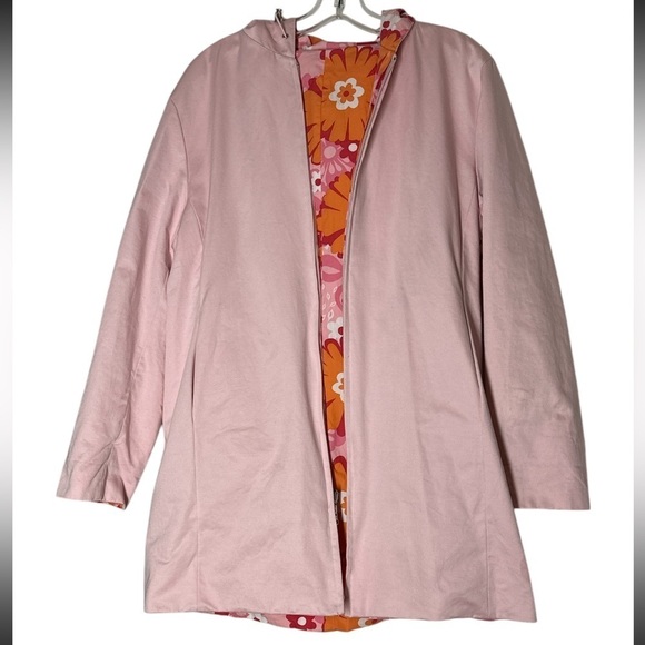 Anne Klein Reversible Hooded Raincoat Floral Multicolor/ Pastel Pink Vintage M - Picture 7 of 16